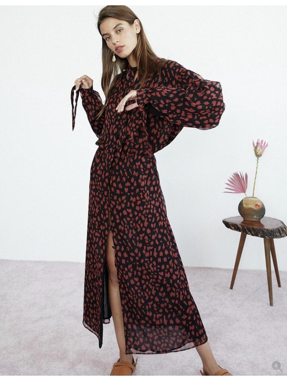 Nanushka zahara balloon sleeve dress red Ocelot xs